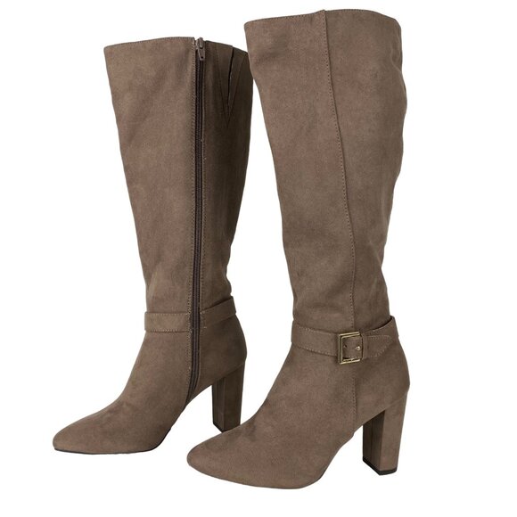 Jones New York 5.5 Kalee Camel Heeled Knee High Zipper Boots Buckle Accents - Picture 7 of 16